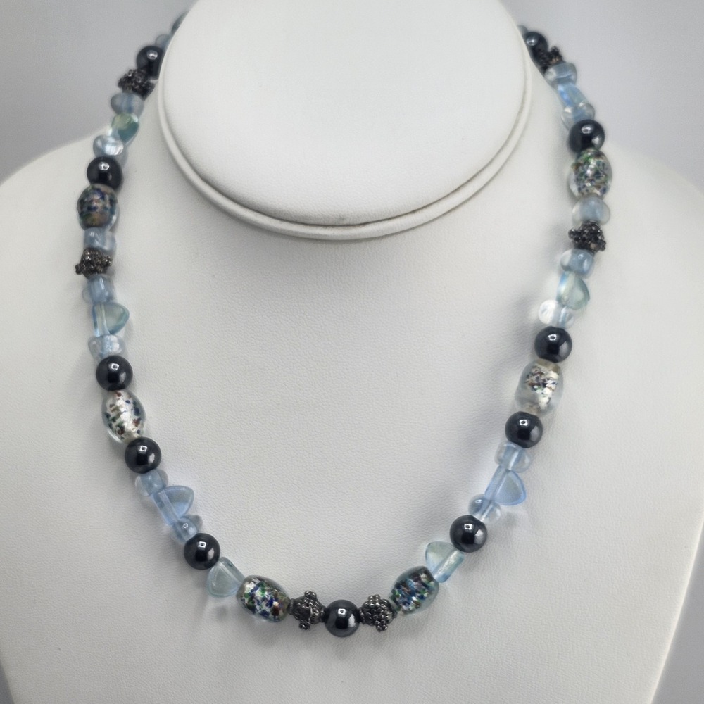 Art Glass Bead Necklace Blue
